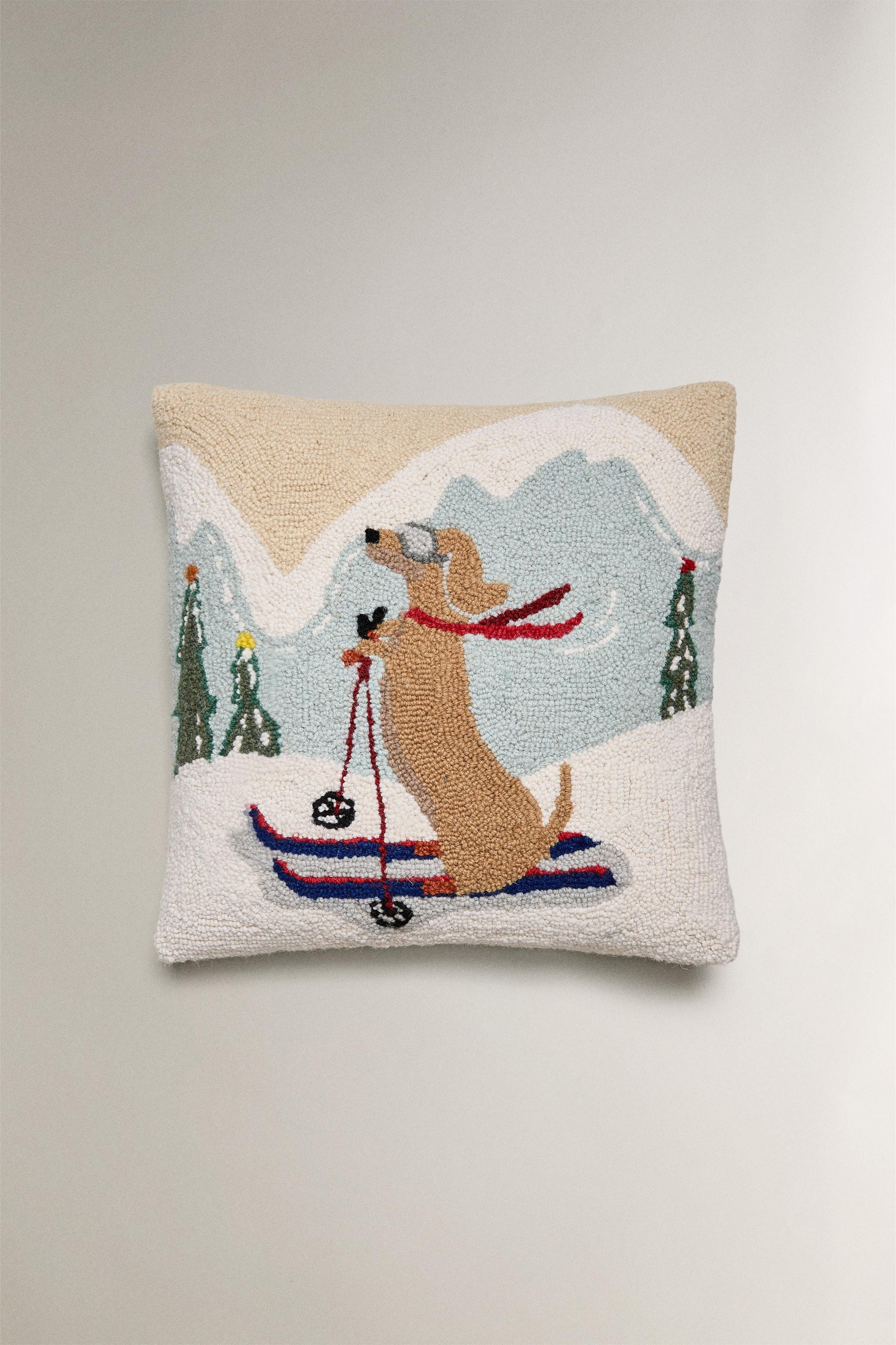 CHRISTMAS SKI DOG WOOL THROW PILLOW COVER | Zara Canada