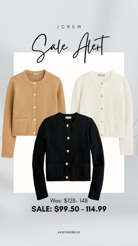 The Emilie sweater jacket is on sale at Jcrew [sale ends 3/26] 

- beautiful quality 
- provides good warmth for some cold spring temperatures 
- 100% cotton 
- the camel color is on sale for an extra 40% off using the code: SHOPSALE 

#LTKworkwear #LTKsalealert
