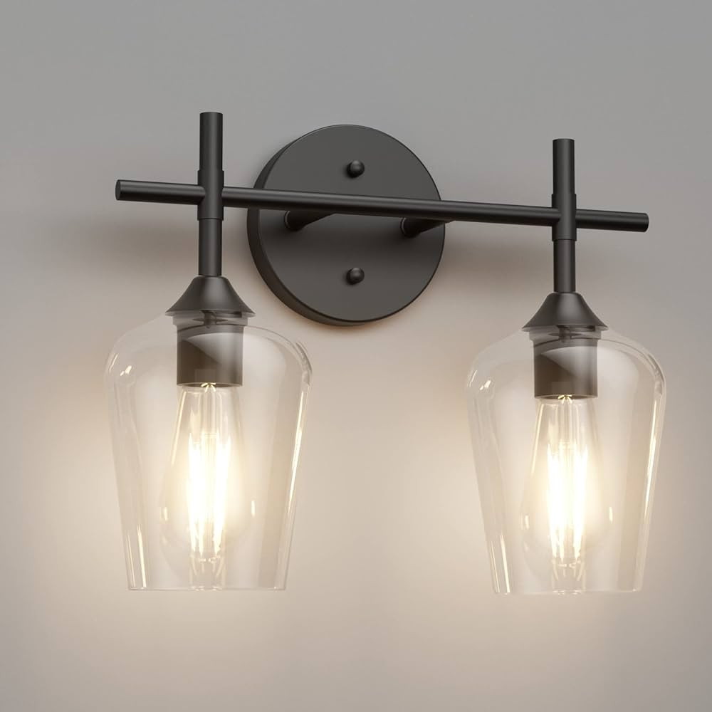 Ralbay Vintage Black Bathroom Light Fixtures 2-Lights Industrial Matte Black Finish with Clear Gl... | Amazon (US)