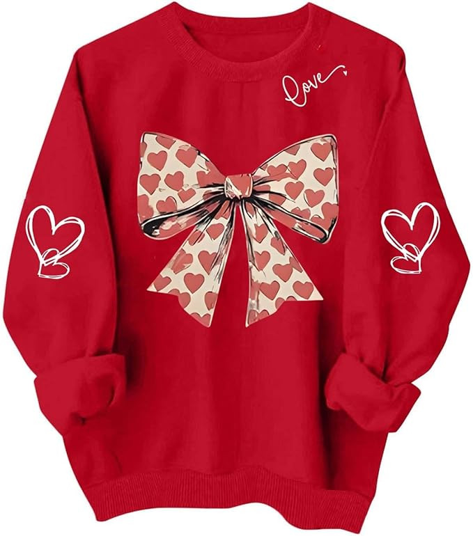 Valentines Sweatshirts for Women 2026 Graphic Crewneck Valentine Outfits Heart Sweater Long Sleev... | Amazon (US)