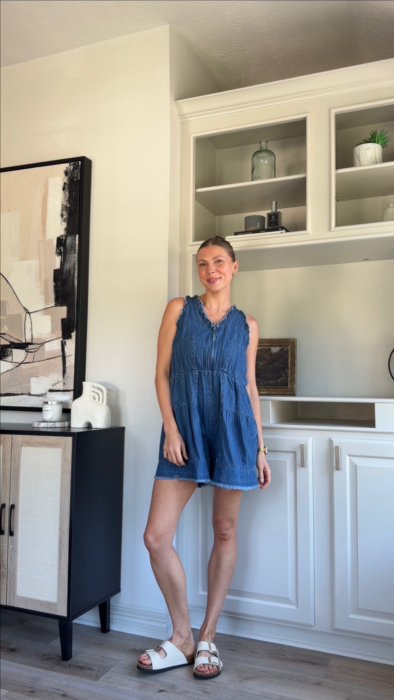 casual but put together summer outfit! M in denim romper, S in tank 

 