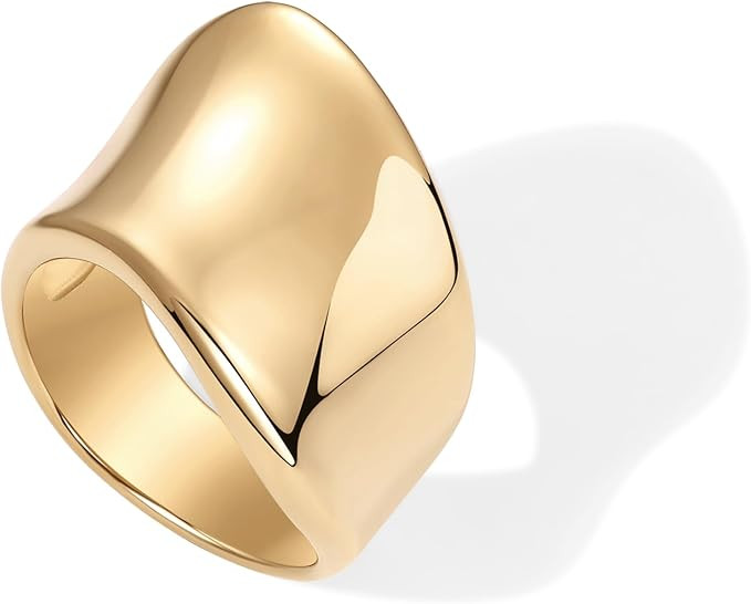 PAVOI 14K Yellow Gold Plated Chunky Statement Ring for Women | Stainless Steel Hypoallergenic Wid... | Amazon (CA)