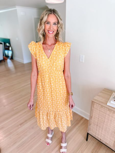 Loving this yellow flutter sleeve dress from Walmart! 

Walmart dress / summer outfit / classic style / feminine style / midi dress / braided sandals 

#LTKfindsunder100 #LTKfindsunder50