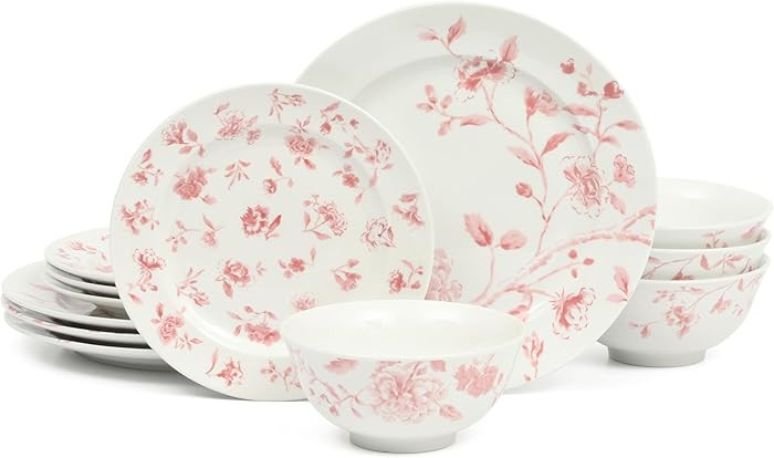 Martha Stewart Empress Bouquet 12-Piece Decorated Porcelain Chip and Scratch Resistant Dinnerware... | Amazon (US)