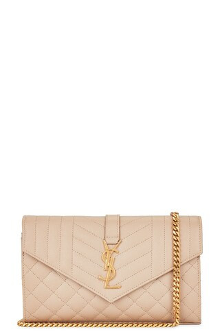 Saint Laurent Envelope Wallet on Chain Bag in Beige | FWRD 