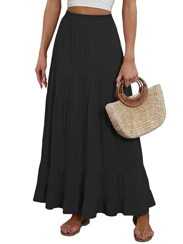 ANRABESS Womens Maxi Skirt Elastic High Waist Swing Tiered A-line Flowy Pleated Boho Beach Vacati... | Amazon (US)