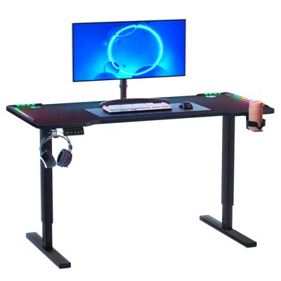 Nedyu 56in Gaming Desk, 3 Levels Electric Lift Standing Desk, Ergonomic Computer Game Table with Colorful Light Strip, Height Adjustable PC Workstatio | Wayfair North America