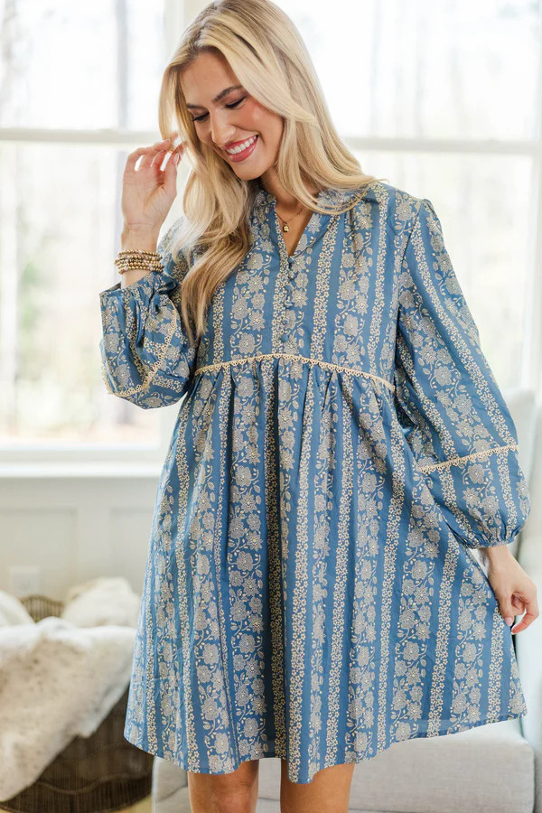 NURSING COLLECTION: Your Biggest Wish Blue Floral Dress | The Mint Julep Boutique