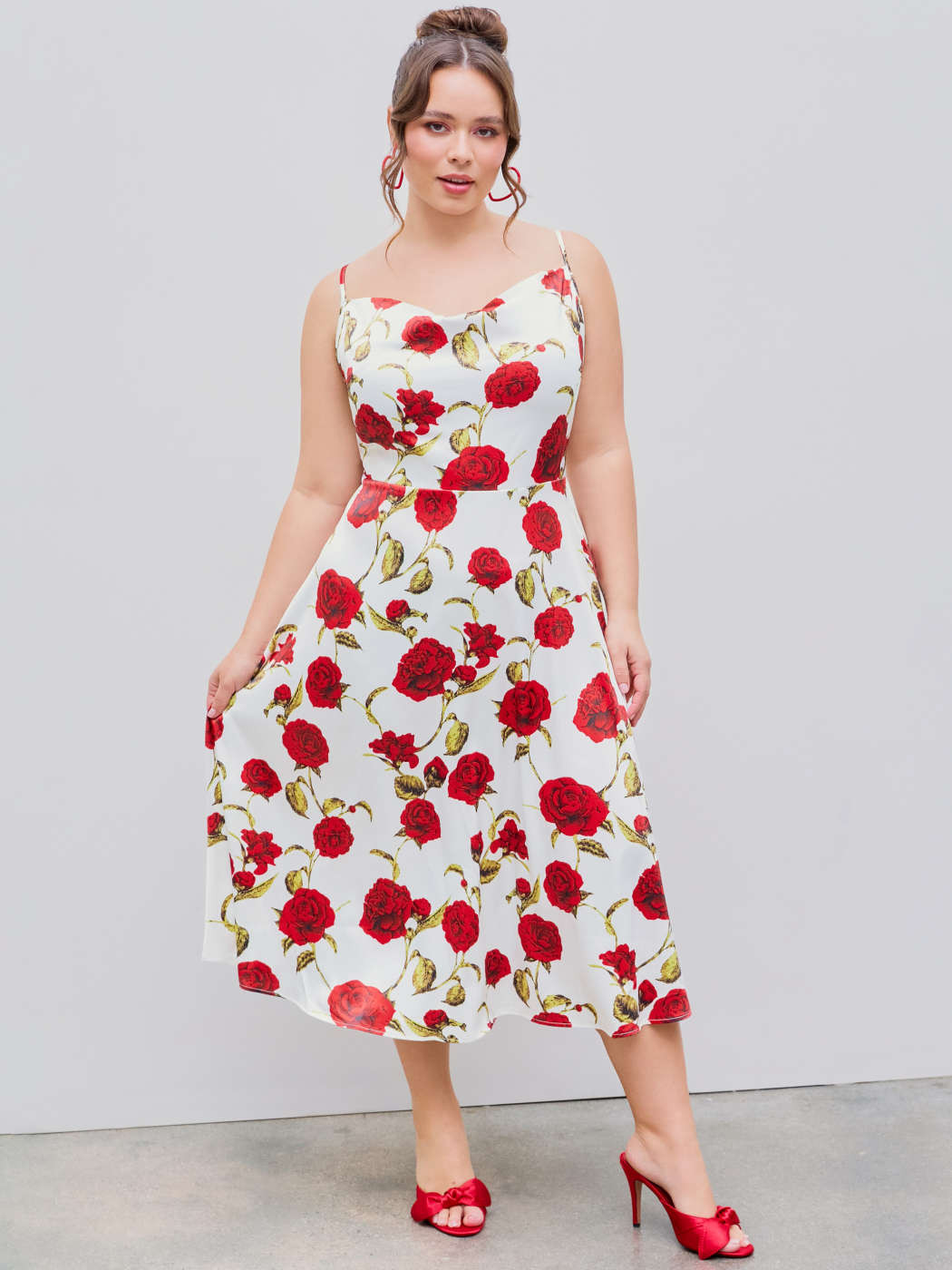 Satin Rose Ruffle Midi Dress Curve & Plus | Cider