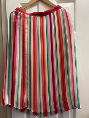 NWT J.Crew Pleated A-Line Midi in Red Green Multi Watermelon Stripe Skirt 6 | eBay US