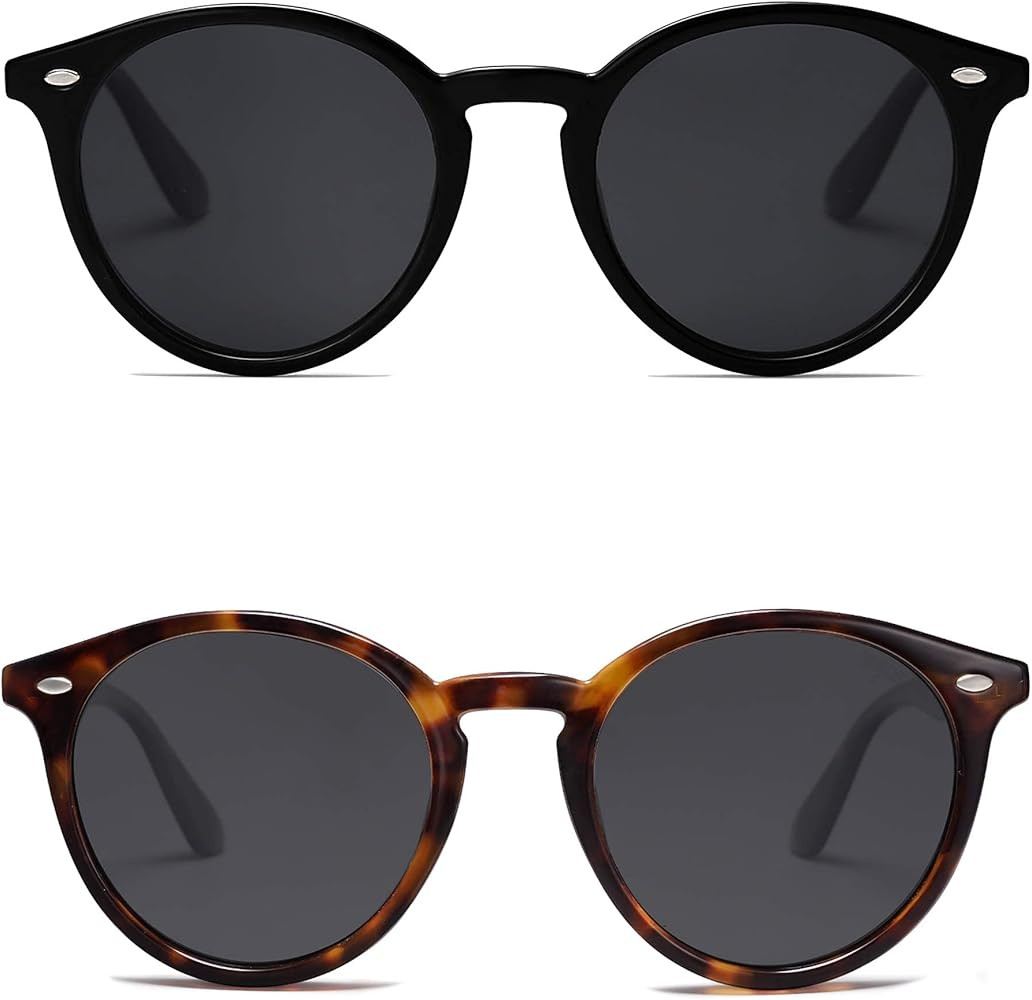 SOJOS Classic Retro Round Polarized Sunglasses for Women Men SJ2069 ALL ME 2PACK | Amazon (US)