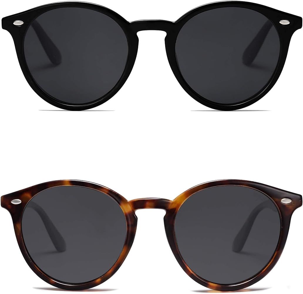 SOJOS Classic Retro Round Polarized Sunglasses for Women Men SJ2069 ALL ME 2PACK | Amazon (US)