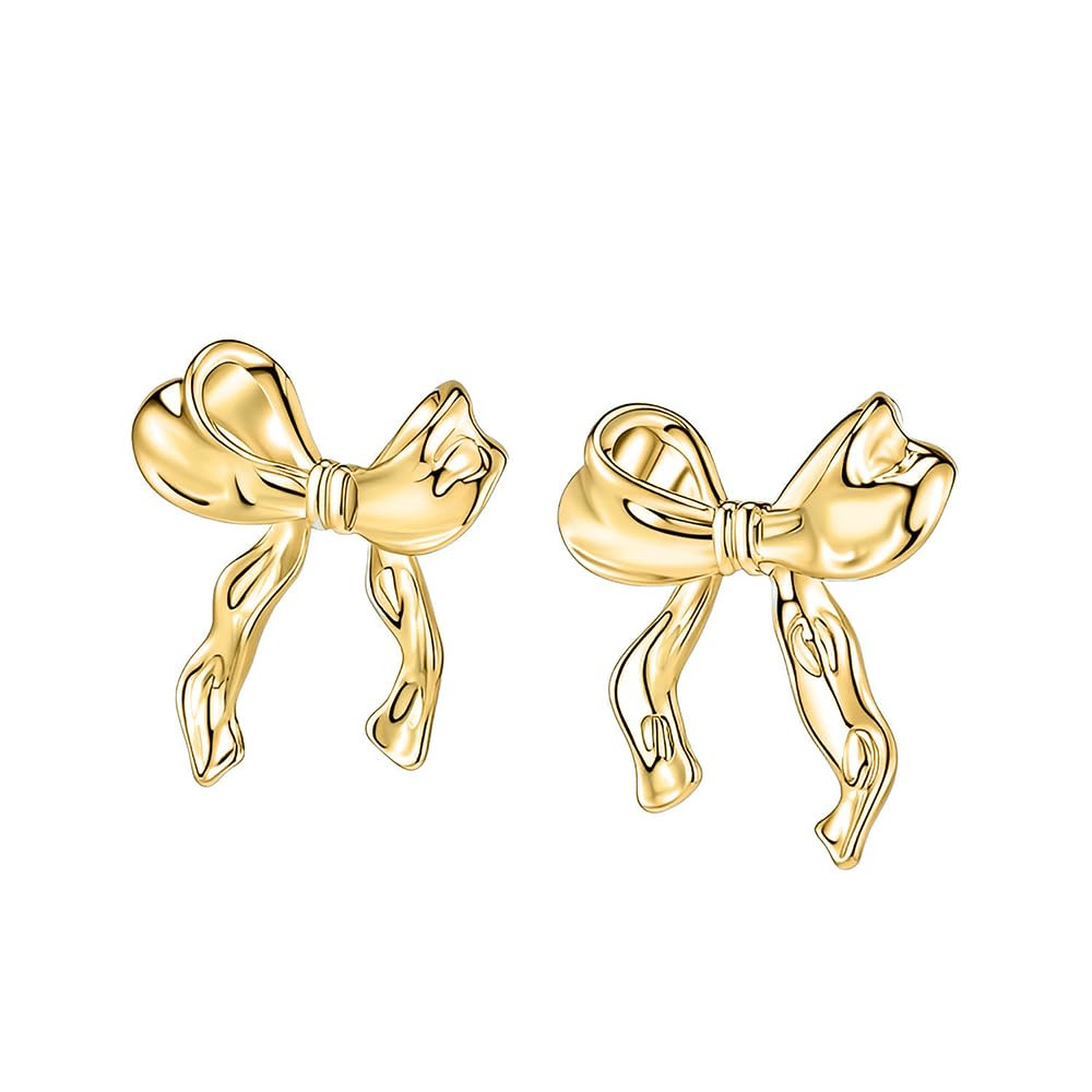 Gold Silver Bow Earrings Women Ribbon Stud Earrings Gift | Amazon (US)