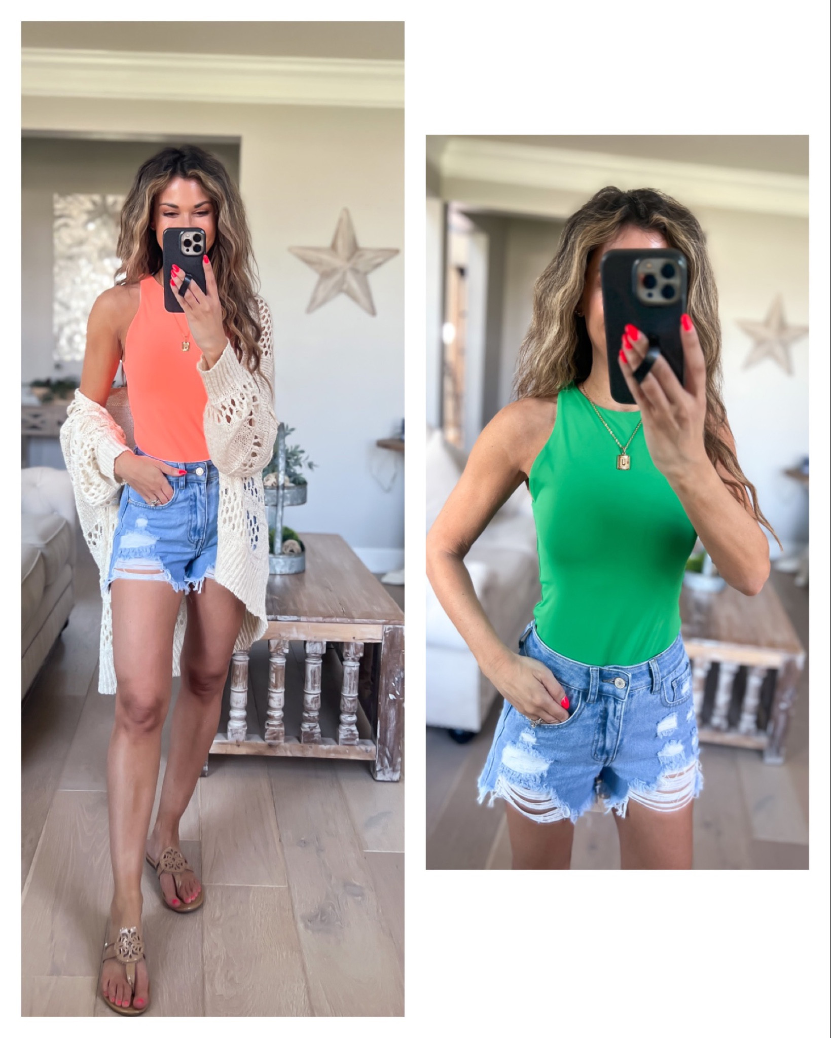 Bodysuit//xs//size up if between or longer torso//shorts//0//fit snug//suggest def sizing up 1//go up 2 if like loose fit//open knit cardigan//tts or go down if like more fitted//size small//sandals//sized up 1/2//

#LTKsalealert #LTKFind #LTKunder50