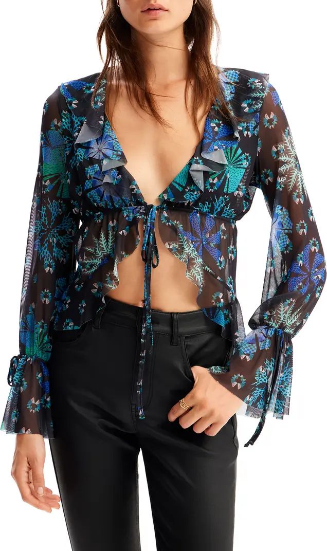 Lua Print Ruffle Tie Front Top | Nordstrom