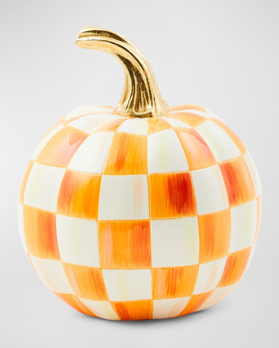 MacKenzie-Childs Orange Check Mini Pumpkin, 8.5" | Neiman Marcus