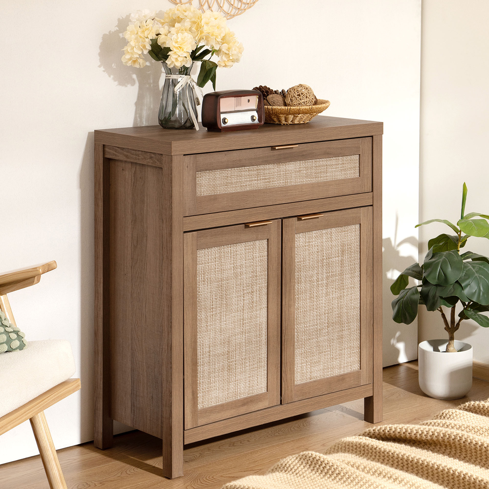 Sanspredet Sideboard Buffet Cabinet Rattan Credenza Storage Cabinet, Boho Accent Cabinet with Doo... | Walmart (US)