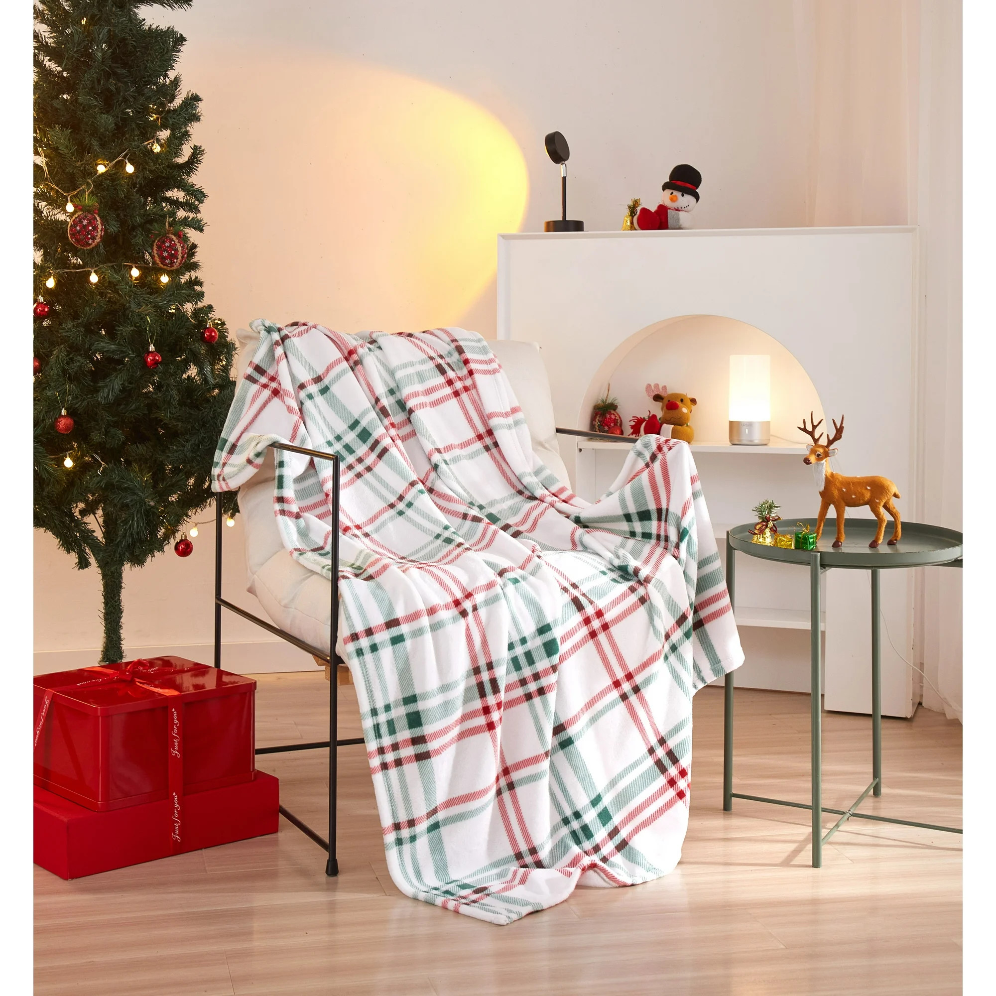 Holiday Time 50"x60" Multi-colored Christmas Plaid Rolled Plush Throw, All Ages | Walmart (US)