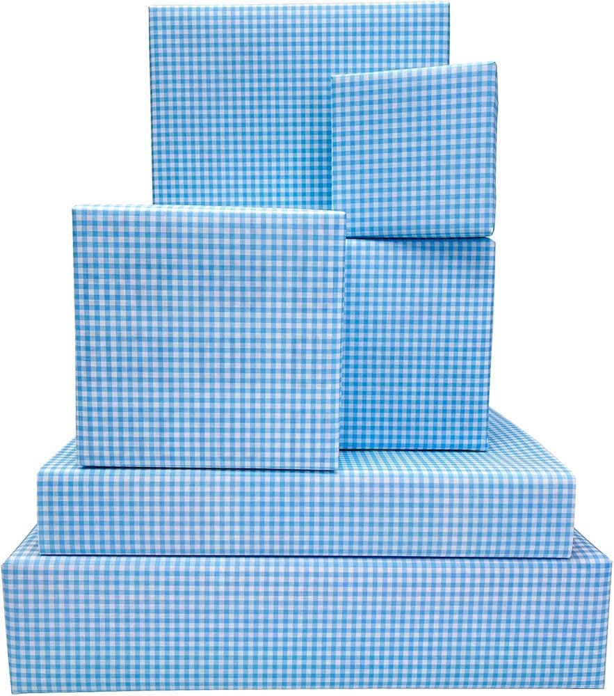 Dtiafu Baby Blue Wrapping Paper Sheet - 10 Sheet Blue and White Plaid Design for Boy Baby Shower,... | Amazon (US)