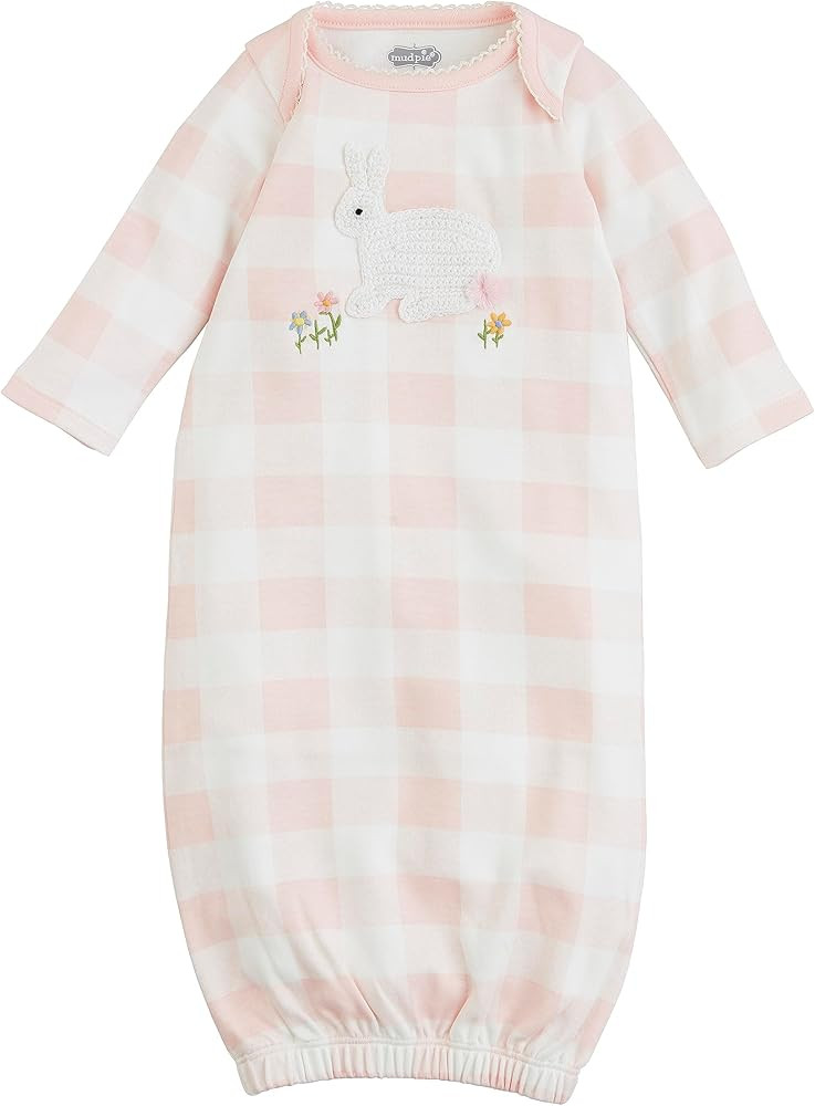 Mud Pie Baby Girls Check Crochet Bunny Gown Pink | Amazon (US)