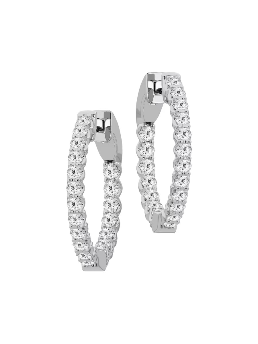 Saks Fifth Avenue Collection 14K White Gold &amp; 1 TCW Diamond Inside-Out Hoop Earrings | Saks F... | Saks Fifth Avenue