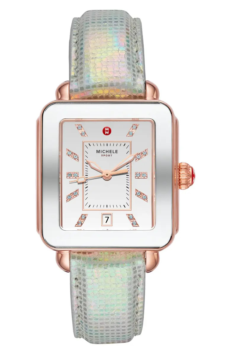 Deco Topaz Sport High Shine Watch Head & Iridescent Leather Strap, 34mm x 36mm | Nordstrom