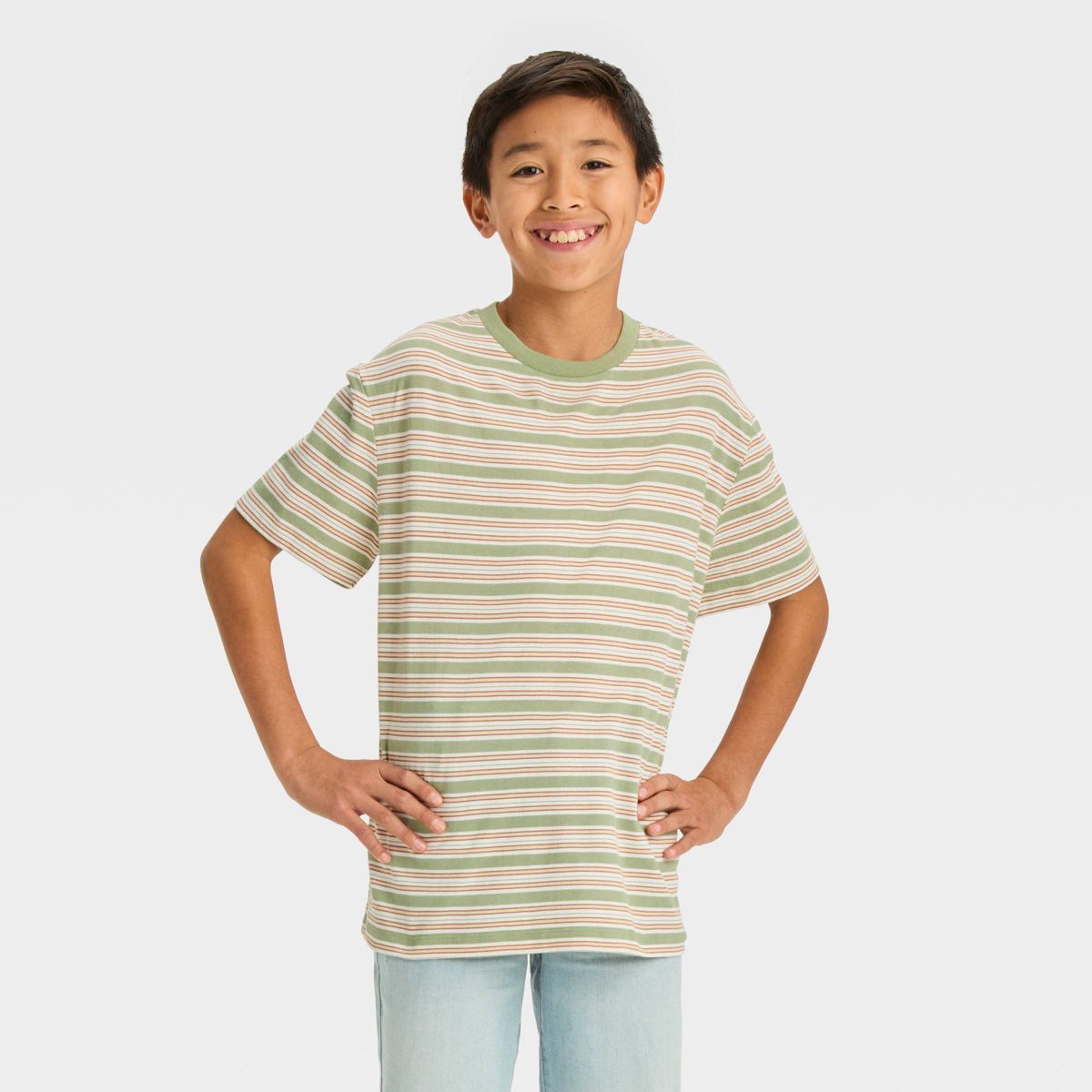 Boys' Short Sleeve Graphic T-Shirt with Horizontal Striped - art class™ Olive Green | Target