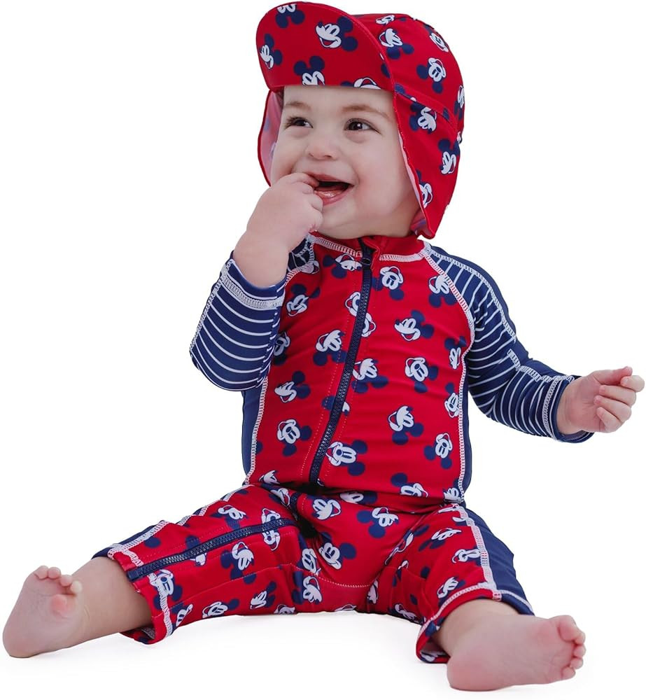 Disney Junior Baby UPF 50+ Sunsuit and Swim Hat Swimwear Set Newborn to Infant Sizes (3-6 Months ... | Amazon (US)