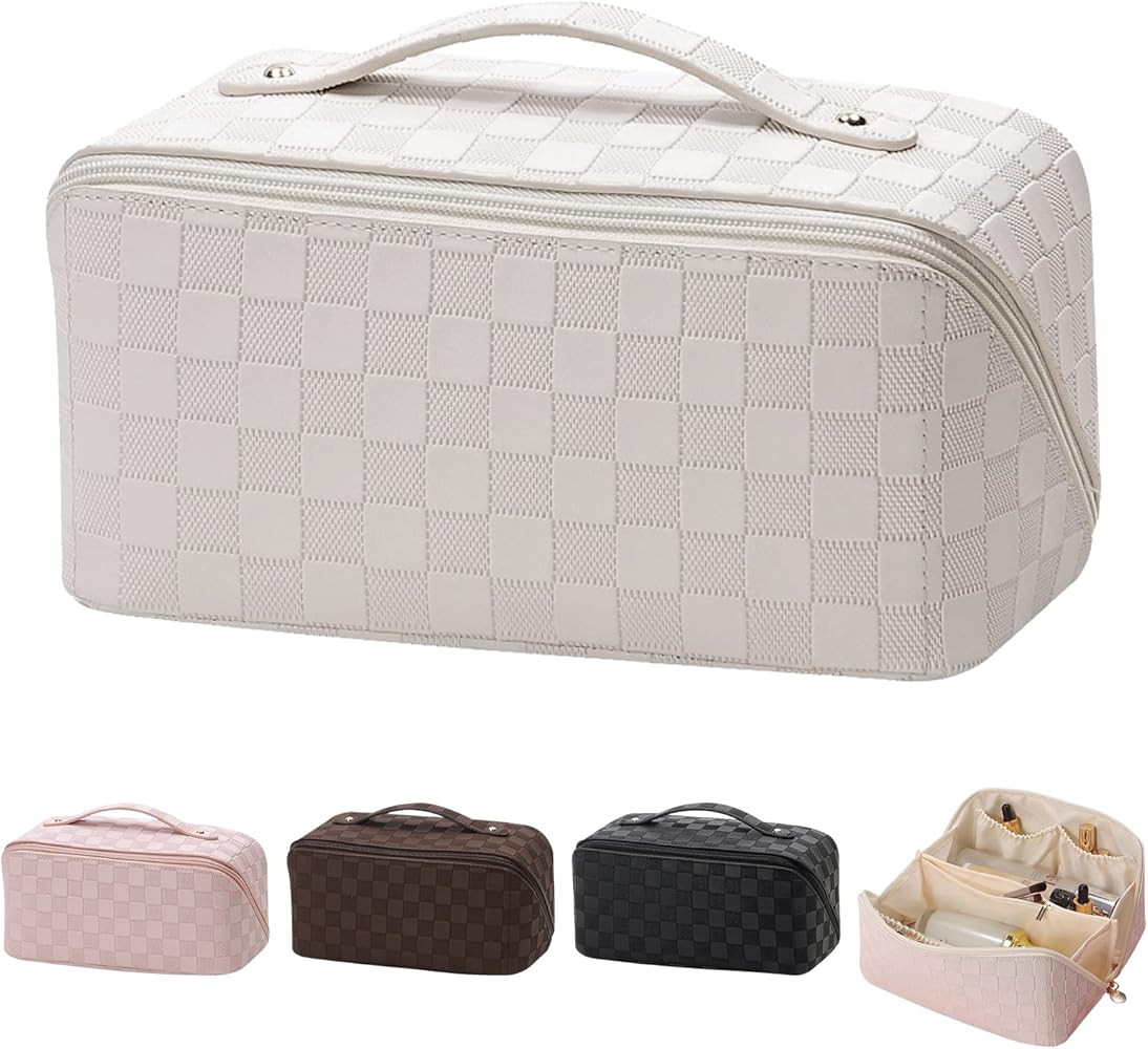 Travel Makeup Bag with Handle and Divider, Portable Large Capacity Travel Cosmetic Bag Waterproof... | Amazon (US)