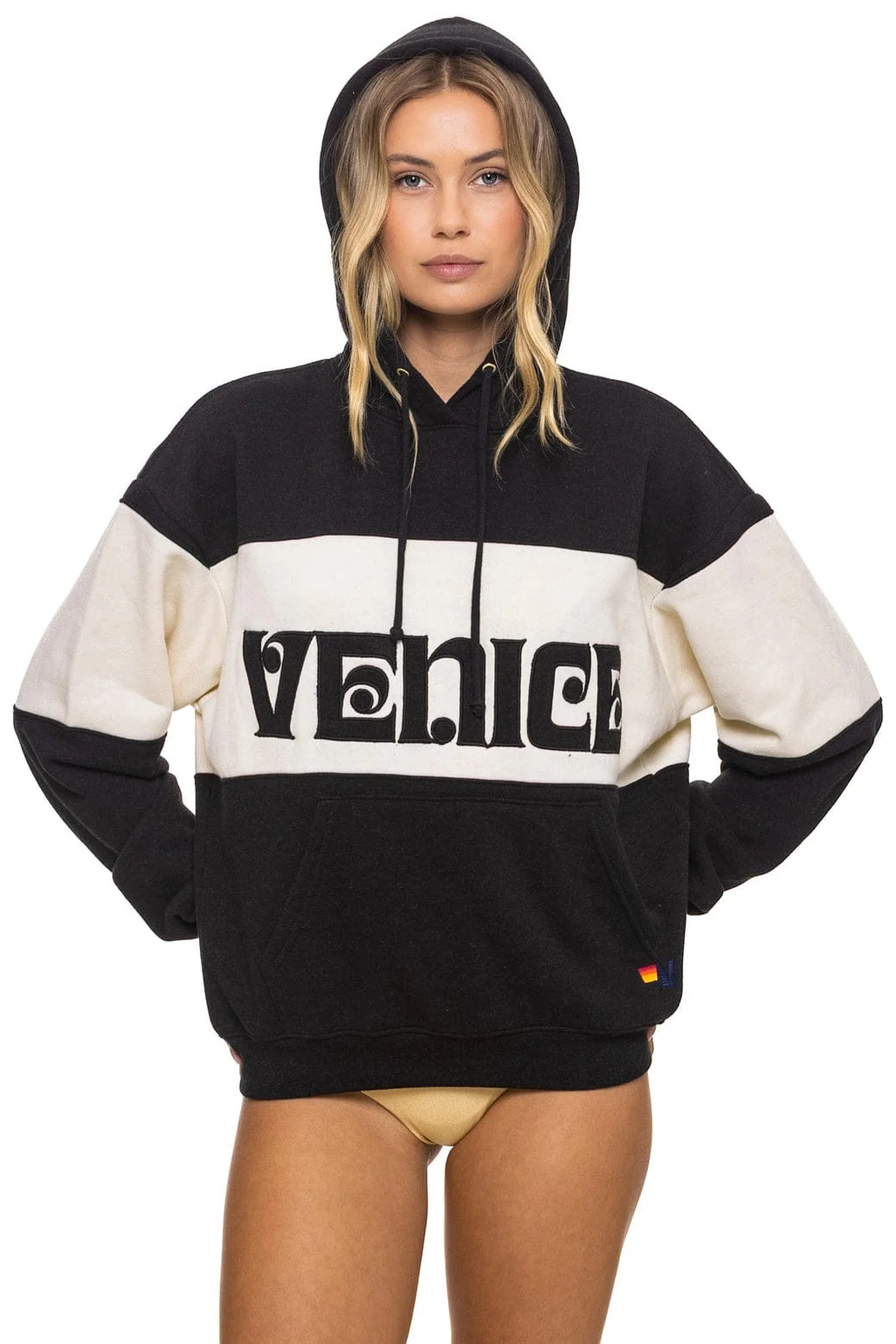 Venice Embroidery Color Block Pullover Hoodie White | Aviator Nation | Aviator Nation