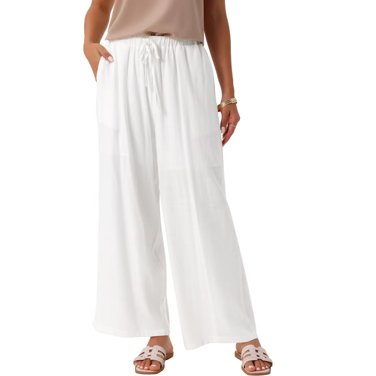INSPIRE CHIC Women's Linen Summer Palazzo Flowy Wide Leg with Pockets Pants | Target