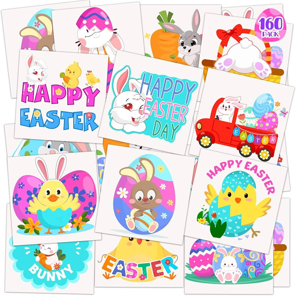 Easter Basket Stuffers for Kids 160PCS Temporary Easter Tattoos for Kids 2 Inch Fake Tattoo Stick... | Amazon (US)