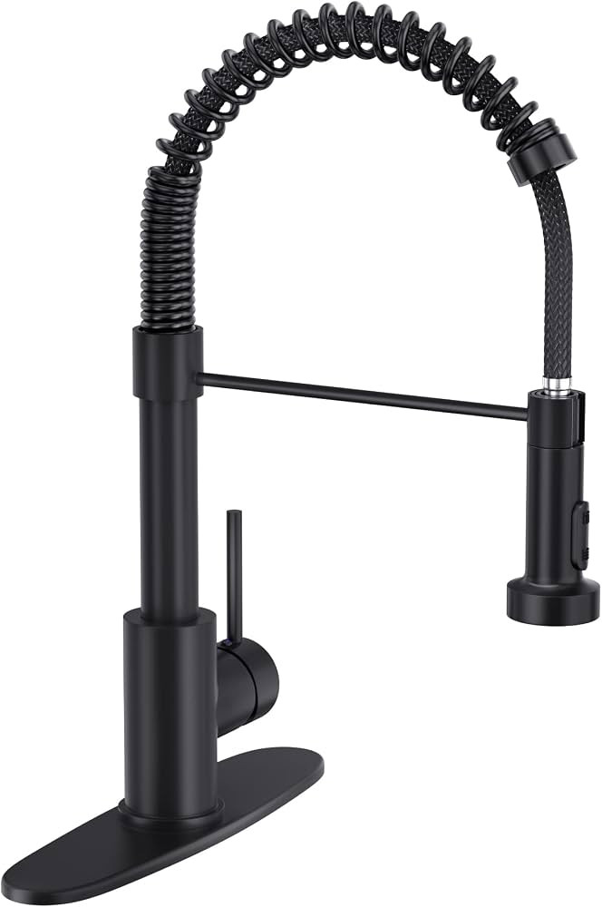 Kitchen Faucets with Pull Down Sprayer, Black Spring Commercial Kitchen Sink Faucet Solid Brass w... | Amazon (US)