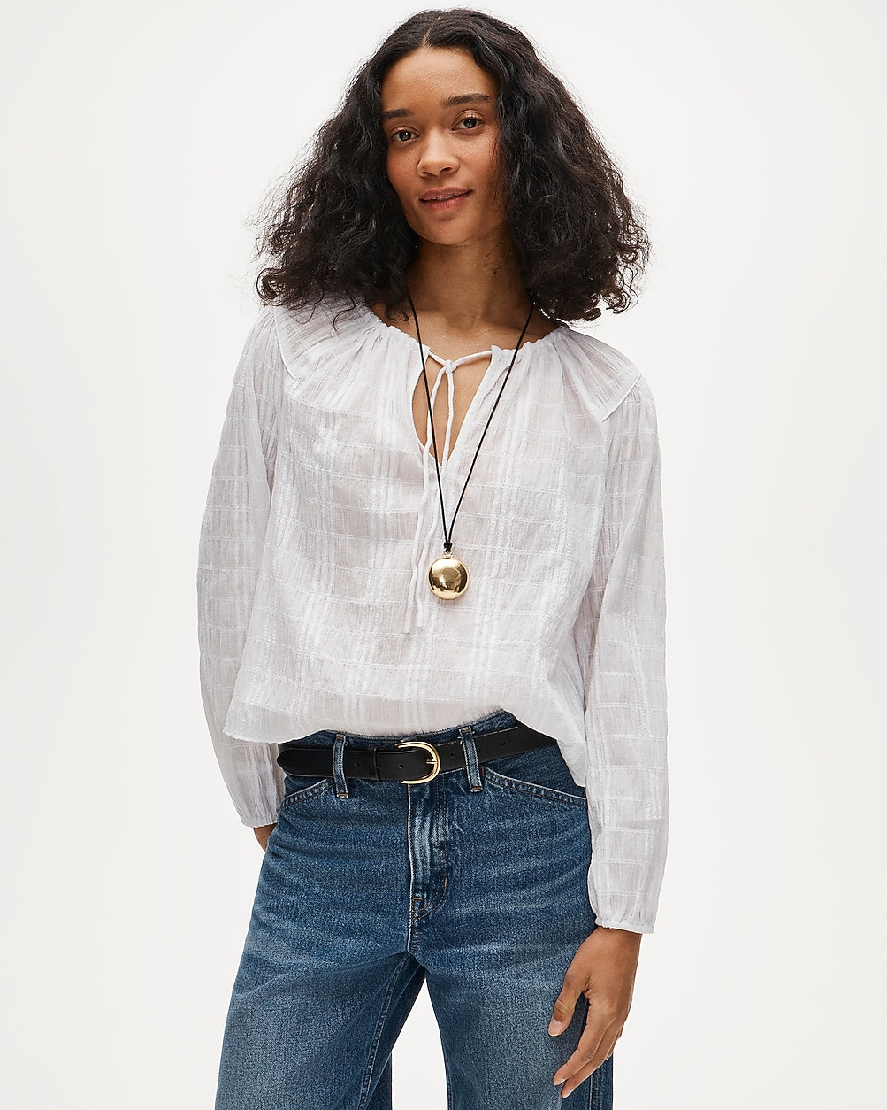 Tie-front popover top in seersucker | J. Crew US