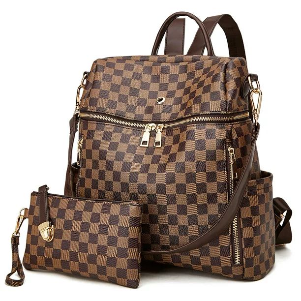 Sexy Dance 2pcs Ladies Women Checkered Tote Shoulders Bag,PU Leather Backpack,Anti-Theft Travel R... | Walmart (US)