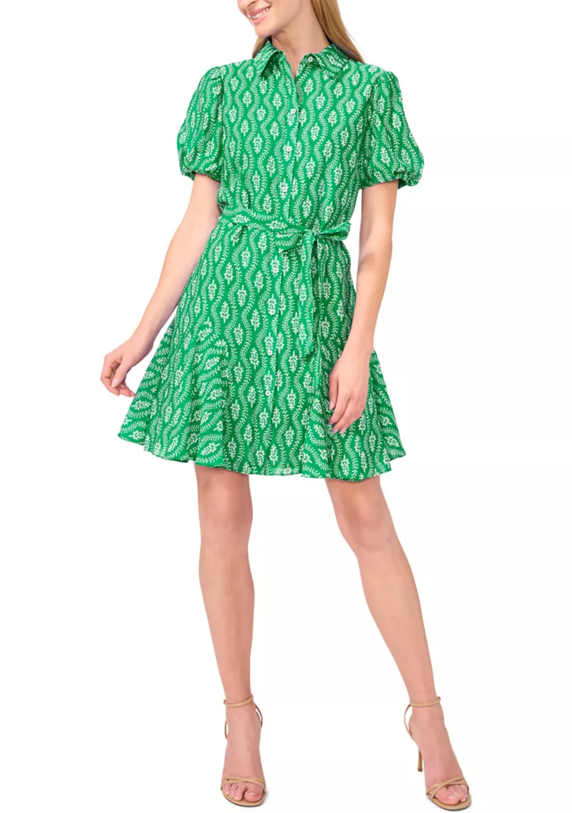 Petite Flowy Tie Waist Printed Shirt Dress | Belk