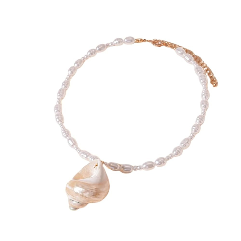 Boho Beach Pearl Choker Necklace with Natural Shell Pendant, Ocean Faux Baroque Pearl Jewelry for... | Amazon (US)