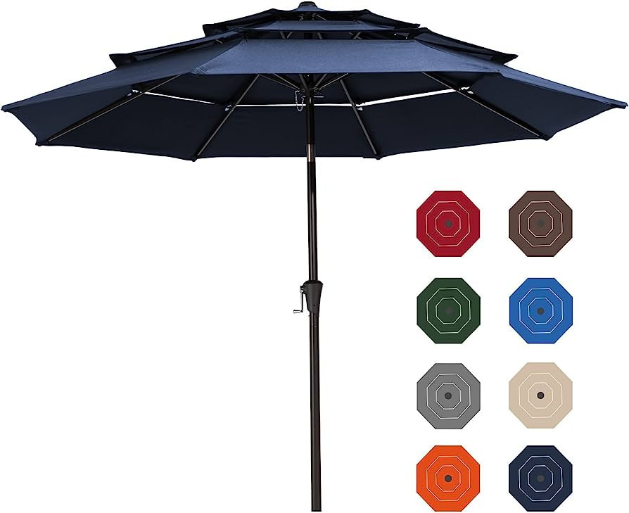 JEAREY 9FT 3 Tiers Patio Umbrella Outdoor Market Umbrella Table Umbrellas Sunbrella with Push But... | Amazon (US)