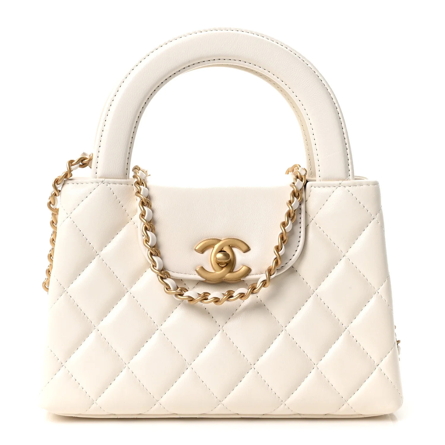 Shiny Aged Calfskin Quilted Nano Kelly Shopper White | FASHIONPHILE (US)