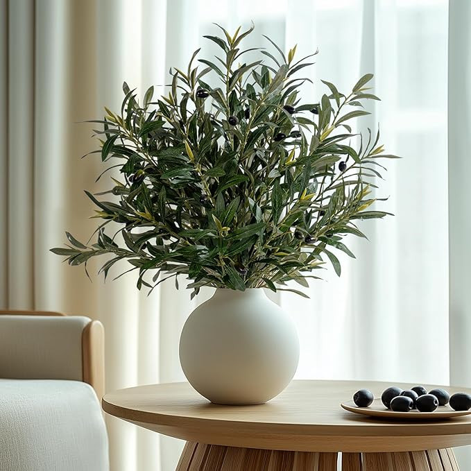 8PCS 24” Artificial Olive Branches, Realistic Fake Olive Tree Branches with 712 Silk Leaves & 4... | Amazon (US)