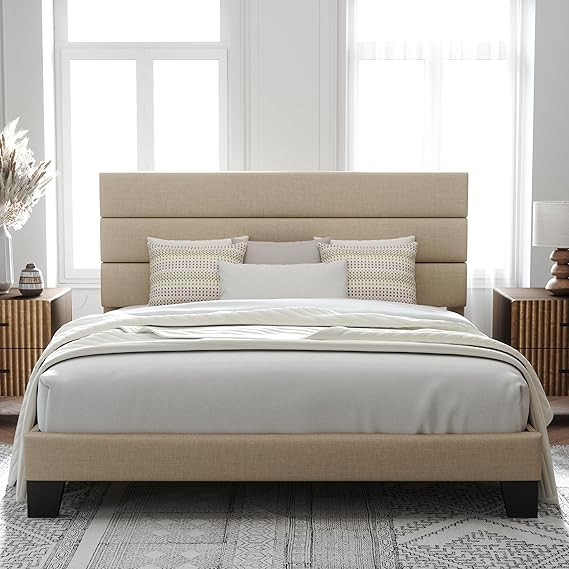 Allewie King Size Platform Bed Frame with Fabric Upholstered Headboard and Wooden Slats Support, ... | Amazon (US)