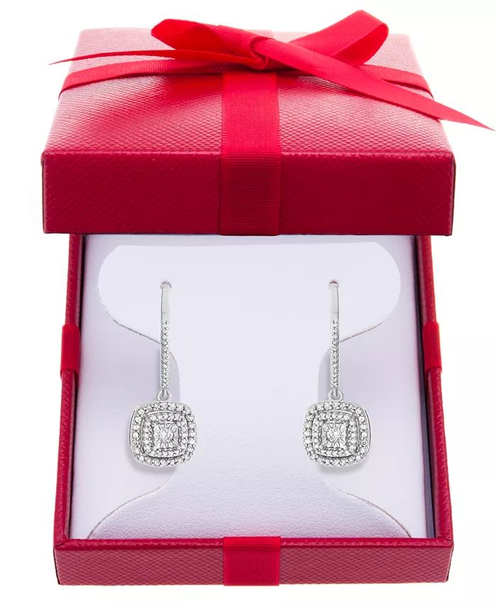 Diamond Halo Drop Earrings (1/2 ct. t.w.) in Sterling Silver, 14k Rose Gold Sterling Silver & 14k... | Macy's