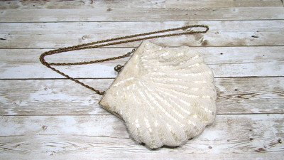 Vintage Beaded White Purse in Shelf Shape made in Hong Kong with Chain Handle  | eBay | eBay US