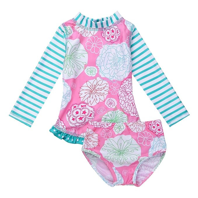 dPois Infant Baby Girls' One-Piece Long Sleeves Floral Rash Guard Ruffles Swimsuit Swimwear with ... | Amazon (US)