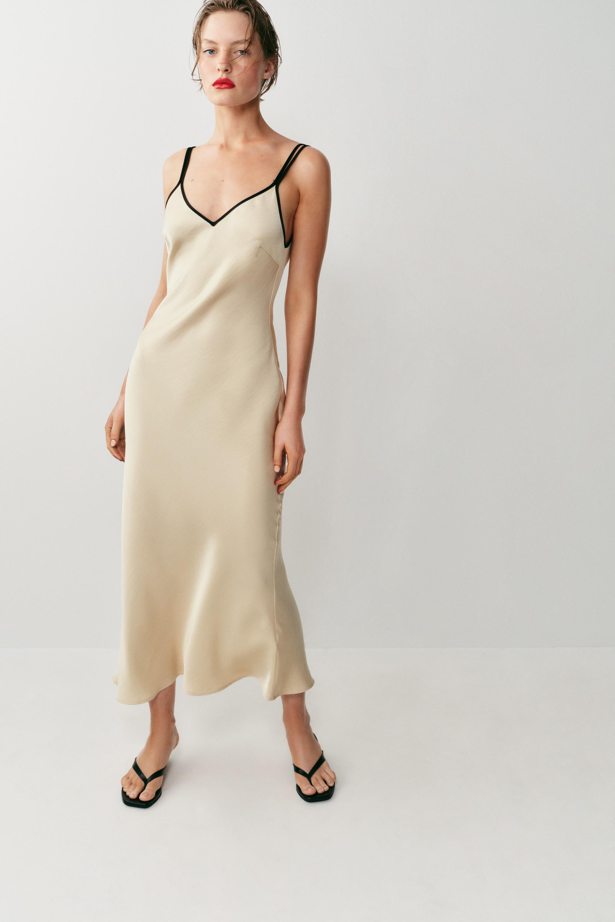 CONTRAST TRIM SATIN MIDI DRESS | Zara UK