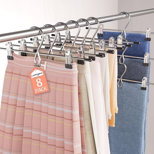 Pants Hangers Space Saving,Stackable Skirt Hangers with Clips, Hanging Closet Organizer and Storage,Clothes Hangers, College Dorm Essentials Apartment Essentials- 8 Pack | Amazon (US)