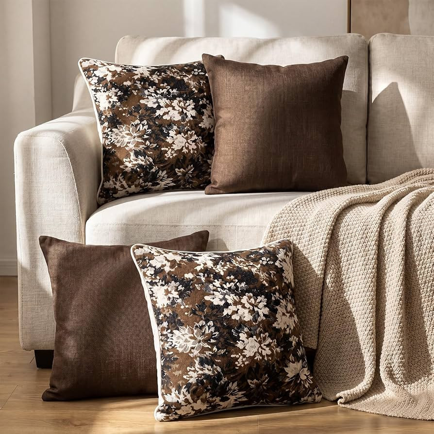 Remagr 4 Pcs Vintage Floral Pillow Cover 18x18 Inch Brown Decorative Throw Pillow Covers Floral &... | Amazon (US)