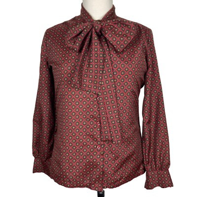 Vintage 70s Burgundy Blouse Womens Small Pussy Bow Button Front Made in USA  | eBay | eBay US