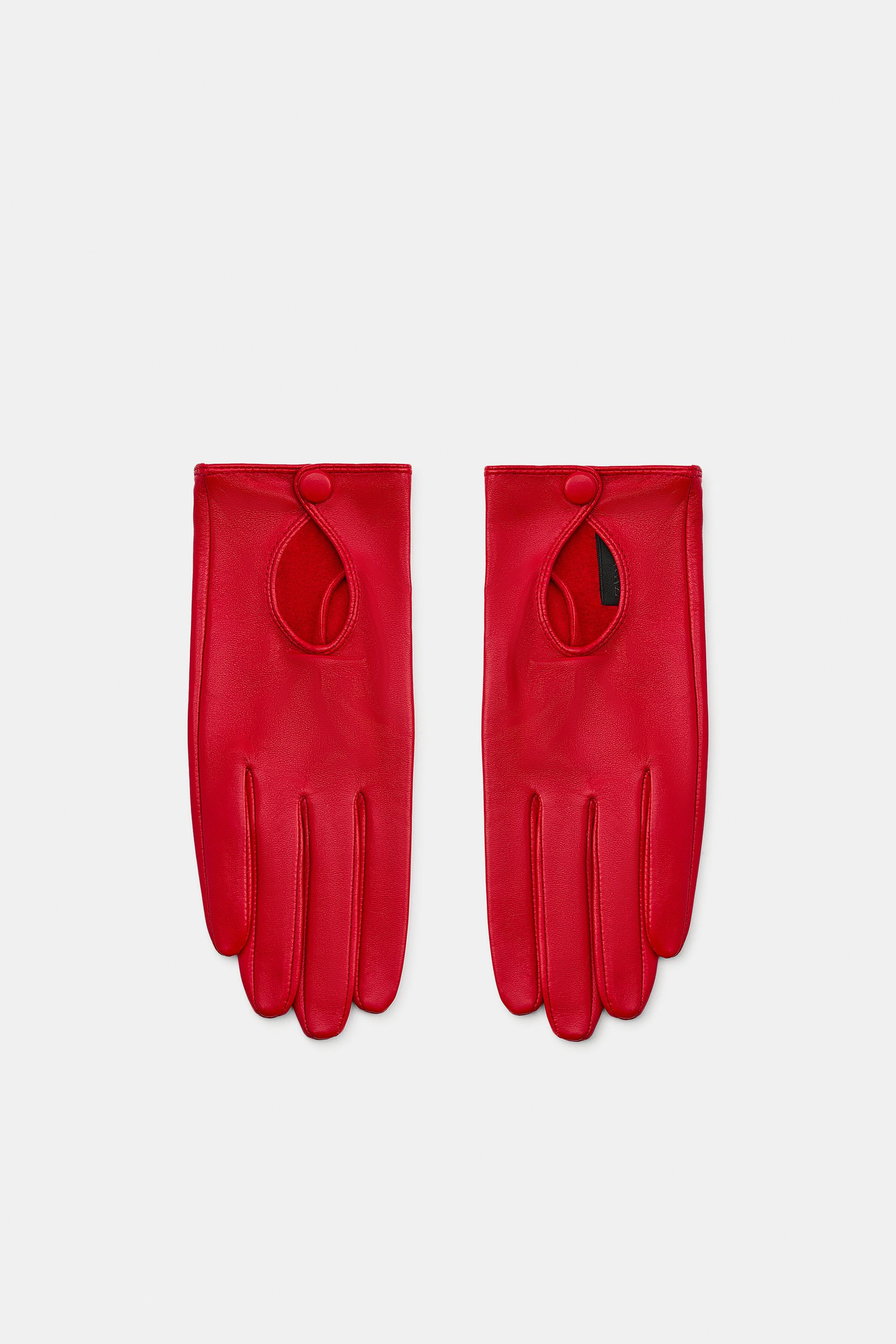 Zara - 100% Leather Short Gloves - Black - M - Woman | Zara US
