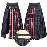 DAZCOS Plaid Slit Thigh Maxi US Size Low Waist Pleated Midi Skirt with Belt for Women | Amazon (US)